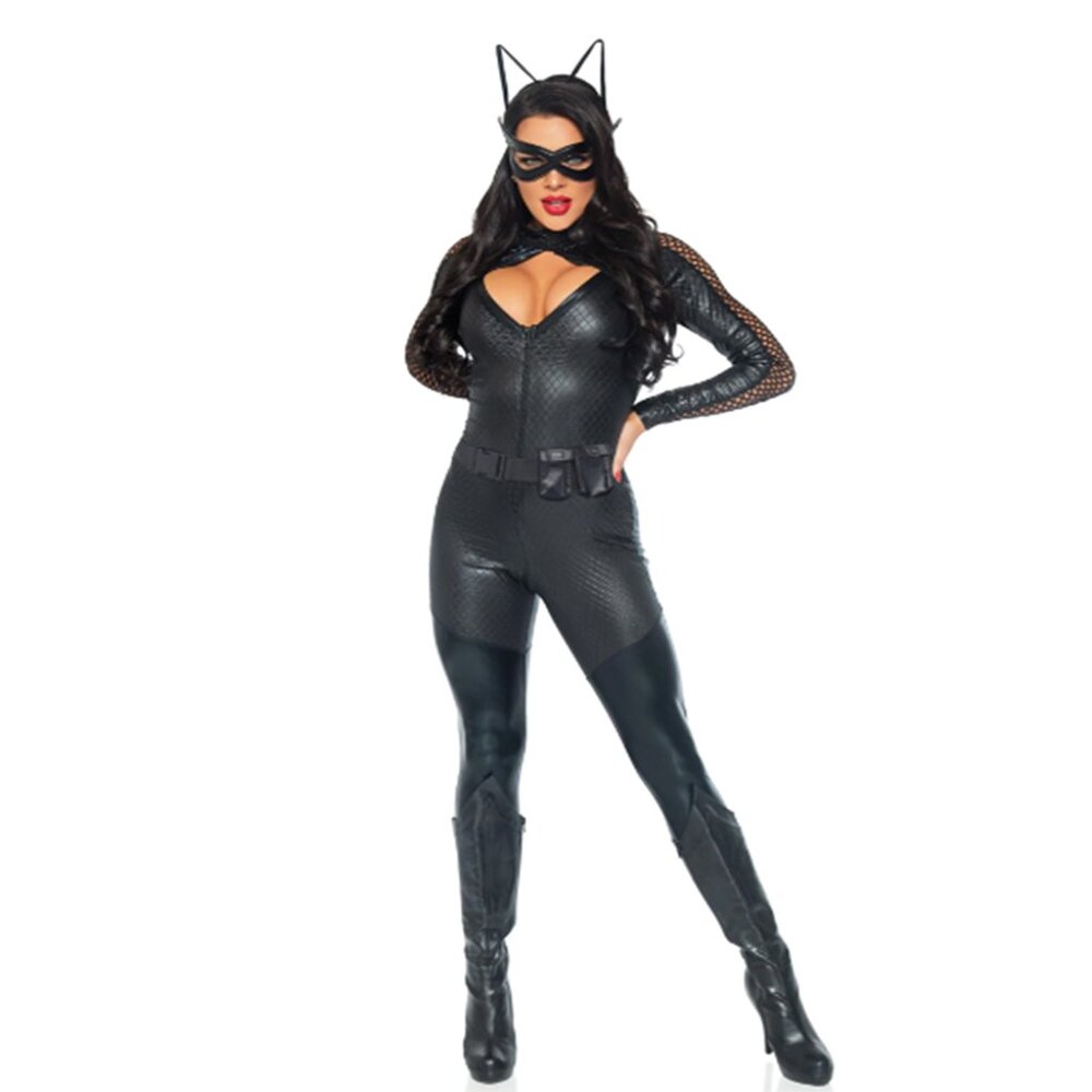 Wicked Kitty Comic Villain Costume – 4 Piece Quilted Zip-Up Catsuit
